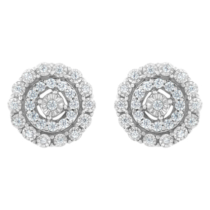 Pendientes de oro blanco de 10 quilates con doble halo de diamantes redondos talla brillante de 0,50 quilates en total (claridad I-J, color I2-I3)