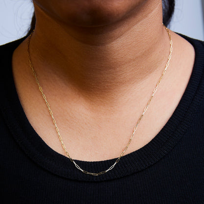 Gargantilla unisex de oro amarillo macizo de 14K, cadena de eslabones tipo clip de 1,5 mm - 18 pulgadas