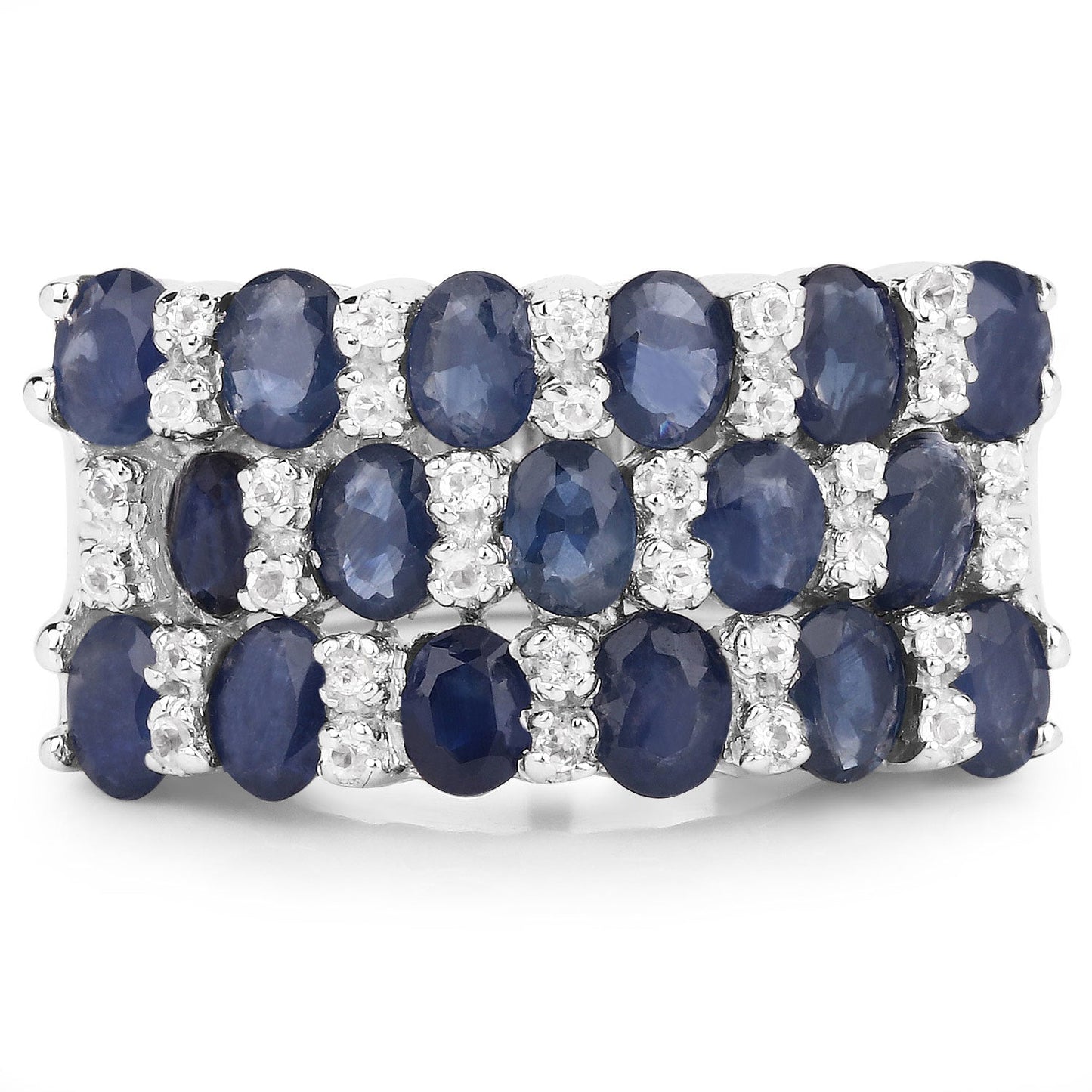 Anillo de plata de ley .925 con zafiro azul auténtico y topacio blanco de 3,66 quilates