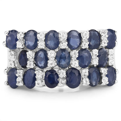 Anillo de plata de ley .925 con zafiro azul auténtico y topacio blanco de 3,66 quilates