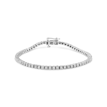 Pulsera de tenis de ilusión de diamantes cultivados en laboratorio de oro blanco de 14K con corte redondo de 1.0 Cttw engaste milagroso (color F-G, claridad VS2-SI1) Tamaño 7"