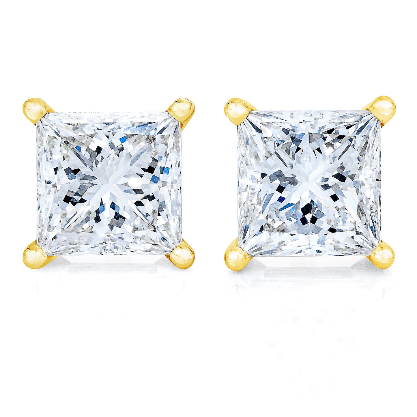 Pendientes de tuerca certificados de oro amarillo de 14 quilates con diamantes de talla princesa con claridad mejorada (0,50 ct en total, color H-I, claridad I1-I2)