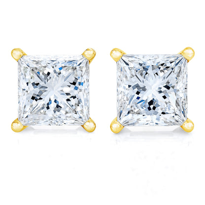 Pendientes de tuerca certificados de oro amarillo de 14 quilates con diamantes de talla princesa con claridad mejorada (0,50 ct en total, color H-I, claridad I1-I2)