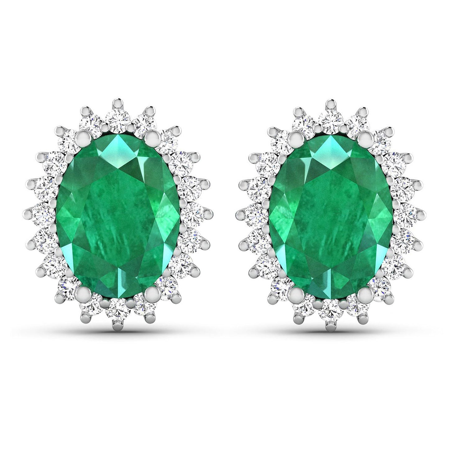 Pendientes de oro blanco de 14 quilates con esmeralda zambiana auténtica de 2,66 quilates y diamantes blancos