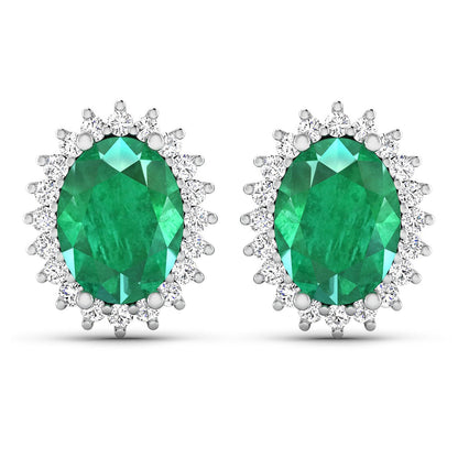 Pendientes de oro blanco de 14 quilates con esmeralda zambiana auténtica de 2,66 quilates y diamantes blancos