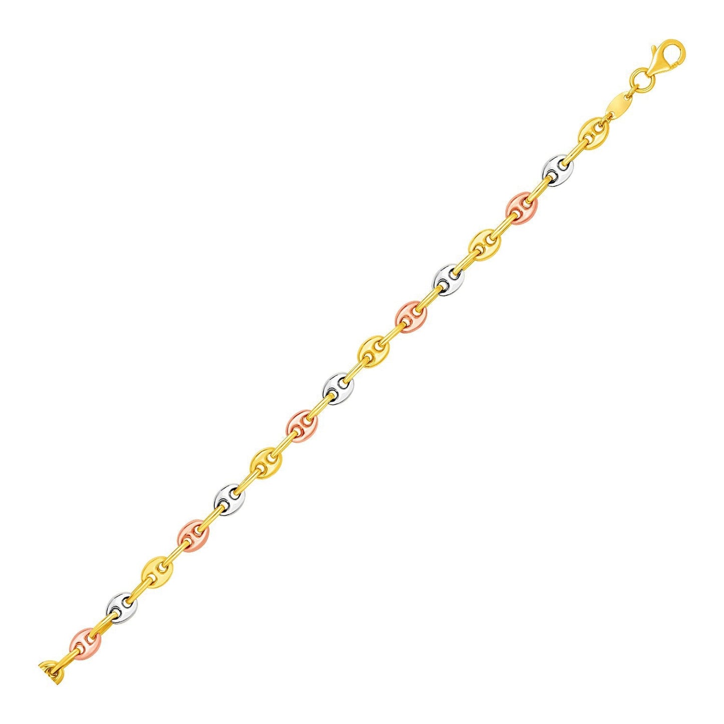 Pulsera de eslabones marineros de oro tricolor de 14k