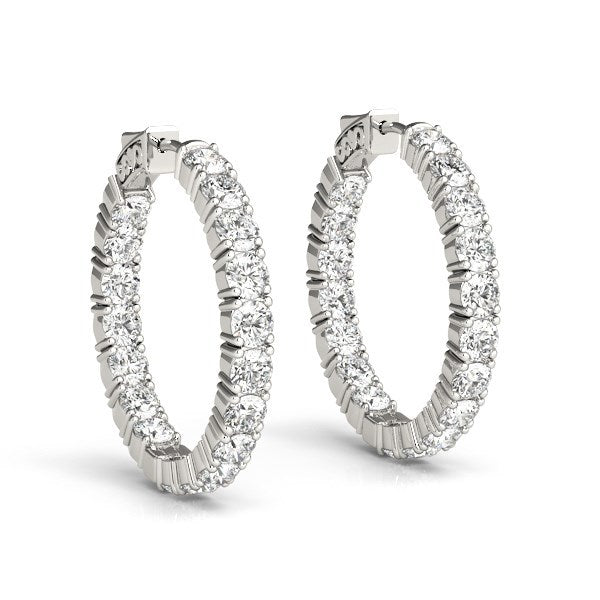 Pendientes de aro de oro blanco de 14 quilates con diamantes engastados de dos lados (3 1/2 quilates en total)
