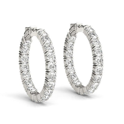 Pendientes de aro de oro blanco de 14 quilates con diamantes engastados de dos lados (3 1/2 quilates en total)