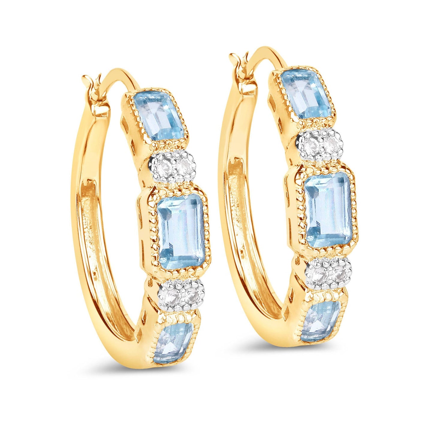 Pendientes de plata de ley .925 con topacio azul genuino de 2.66 quilates y topacio blanco