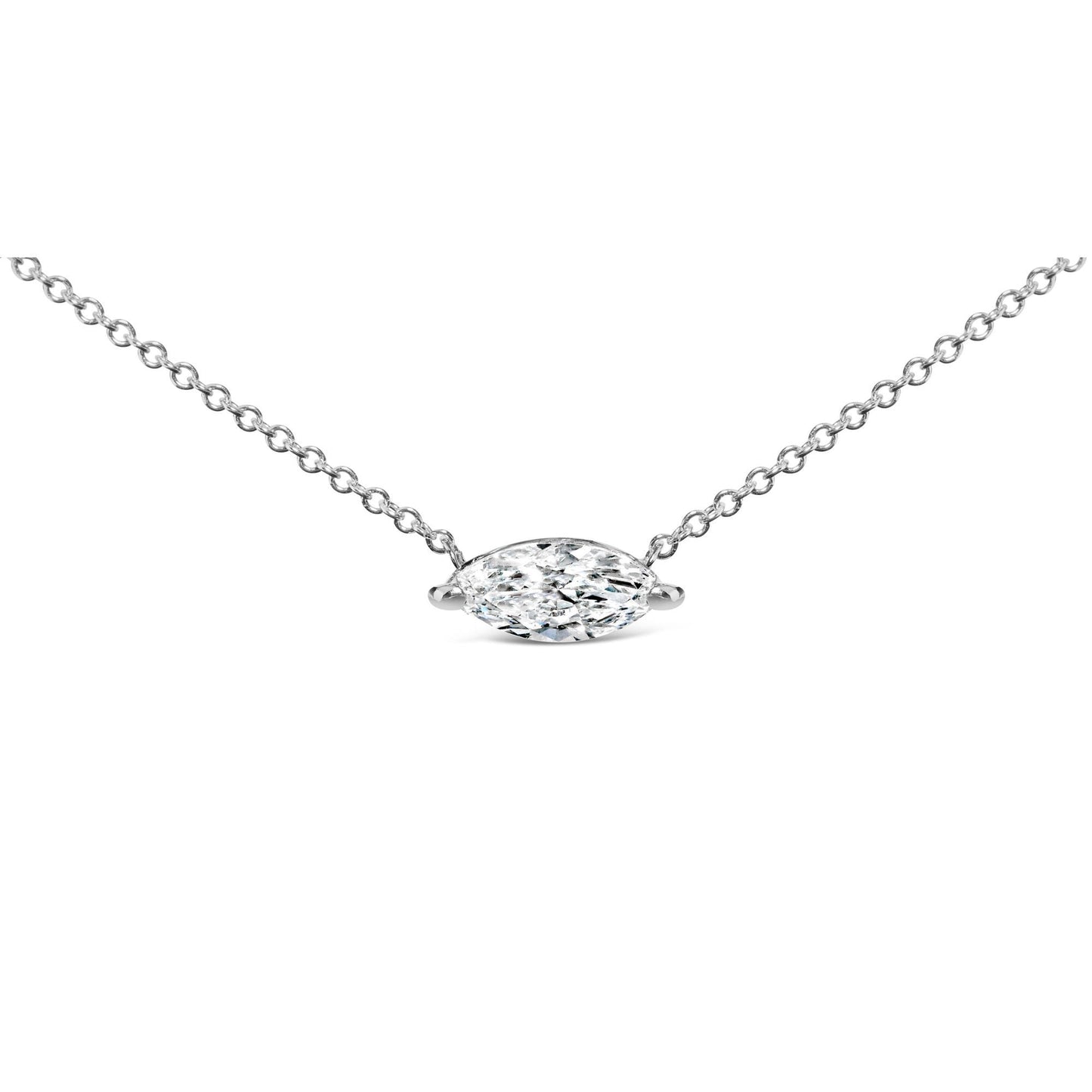 Collar con colgante de oro blanco de 14K con diamante marquise cultivado en laboratorio de 0,50 cts. en orientación este-oeste, solitario de 45,72 cm (color F-G, claridad VS2-SI1)
