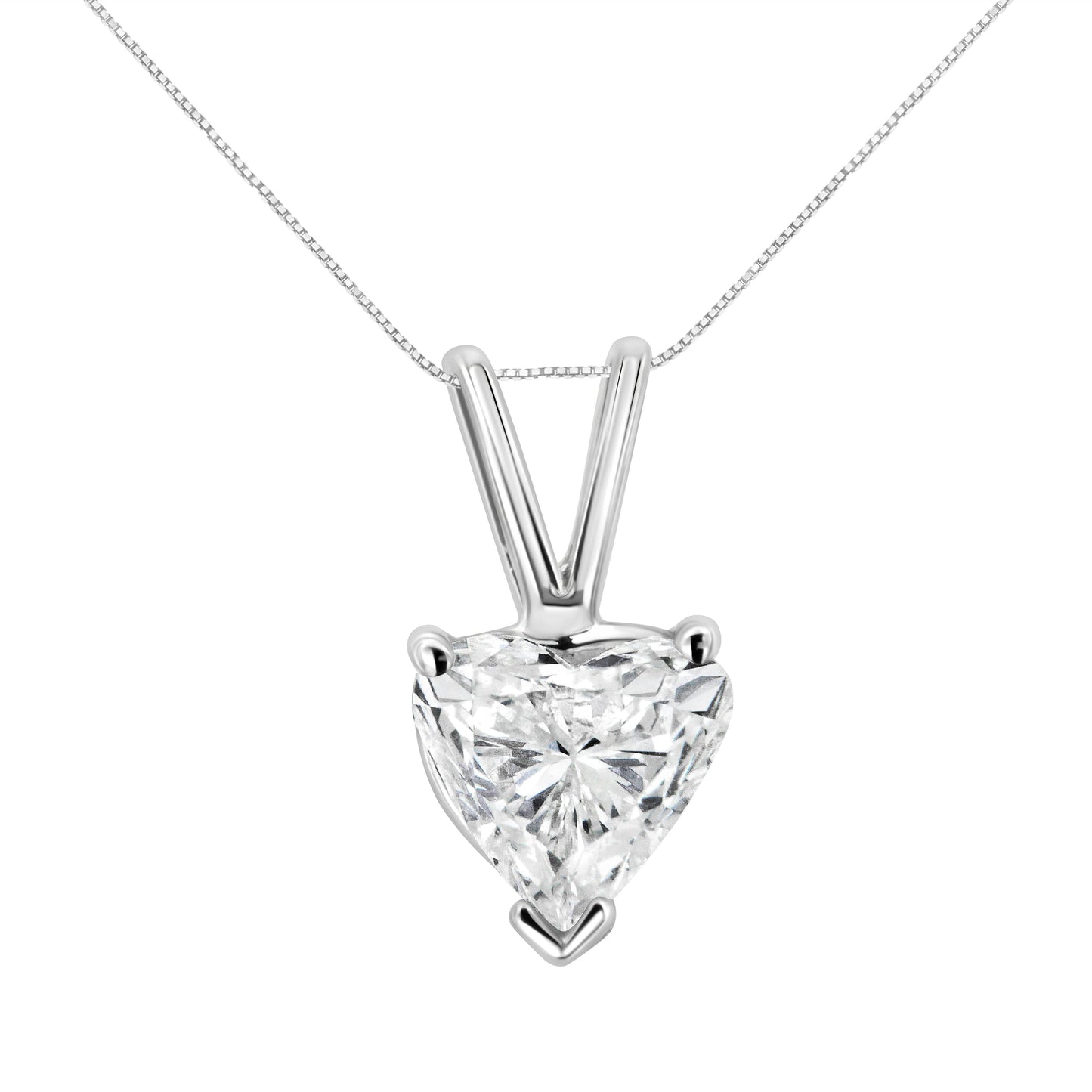 Collar con colgante de oro blanco de 14K y 1/5 Cttw, diamante solitario en forma de corazón con 3 garras, creado en laboratorio, 18" (Color F-G, Claridad VS2-SI1)
