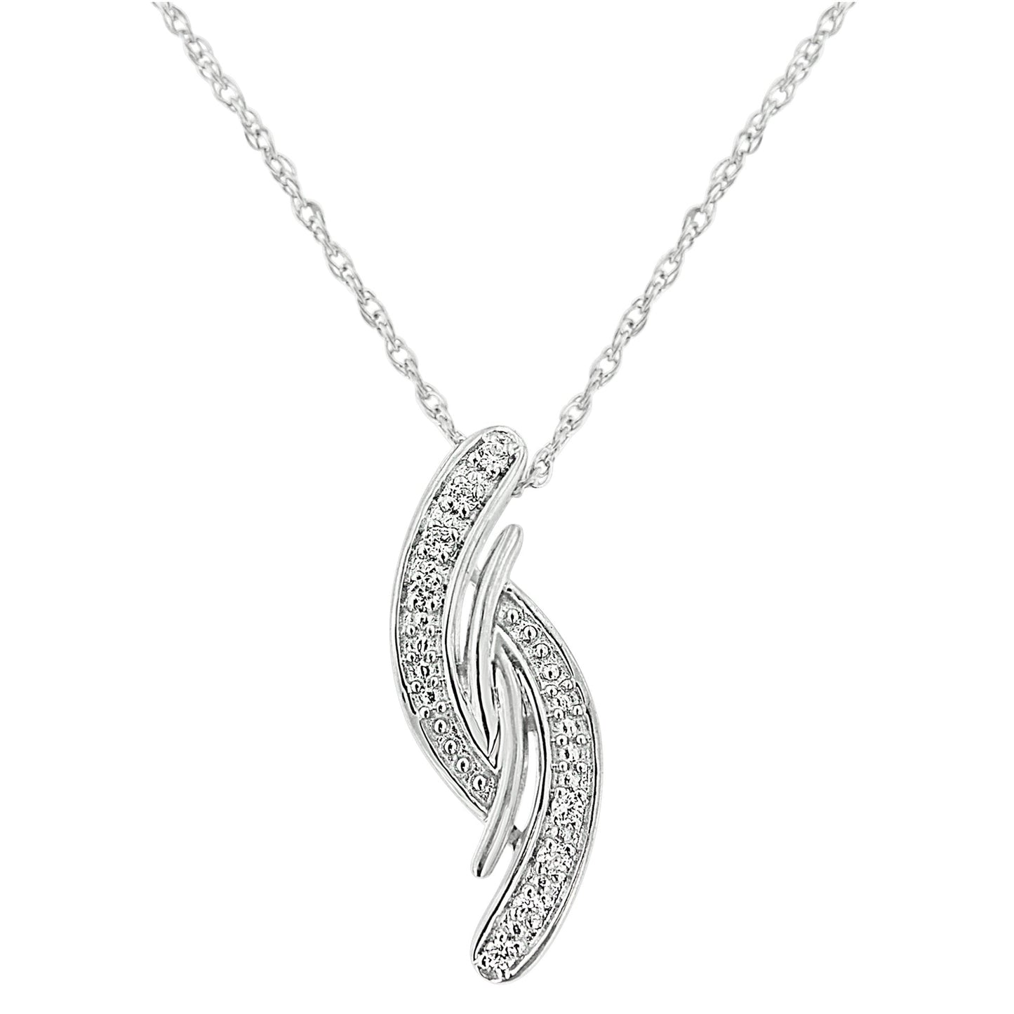 Collar con colgante curvo de plata de ley .925 con acentos de diamante de 18" (color I-J, claridad I3)