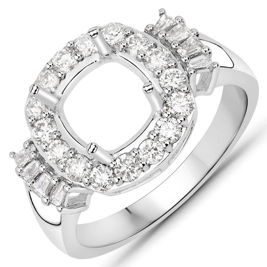 Anillo de oro blanco de 14 quilates con diamante blanco auténtico de 0,73 quilates - con gema talla cojín de 8x8 mm