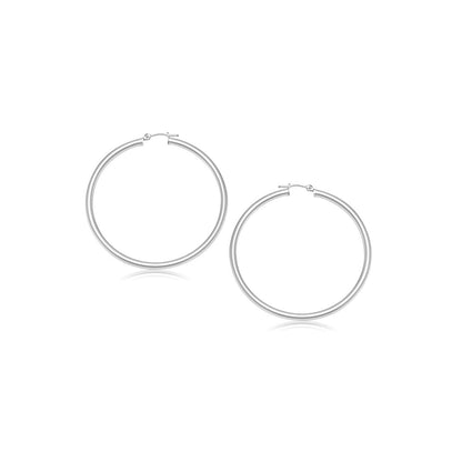 Pendientes de aro pulidos de oro blanco de 14k (2 mm)
