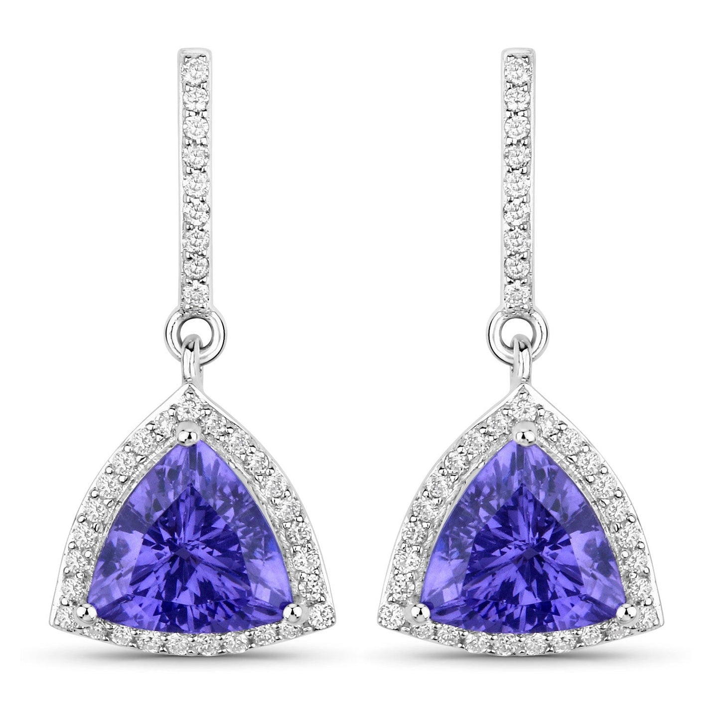 Pendientes de oro blanco de 14 quilates con tanzanita genuina de 3,86 quilates y diamantes blancos