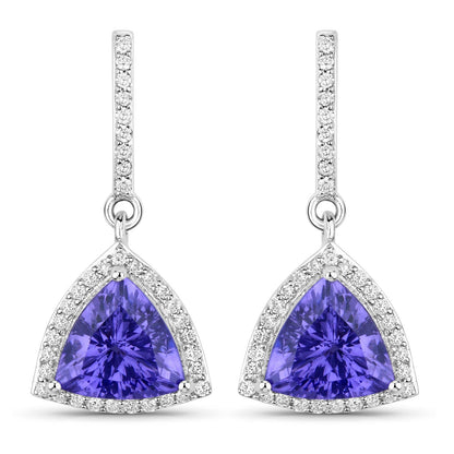 Pendientes de oro blanco de 14 quilates con tanzanita genuina de 3,86 quilates y diamantes blancos