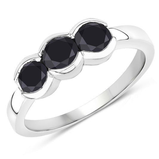 Anillo de plata de ley .925 con diamante negro auténtico de 1,22 quilates