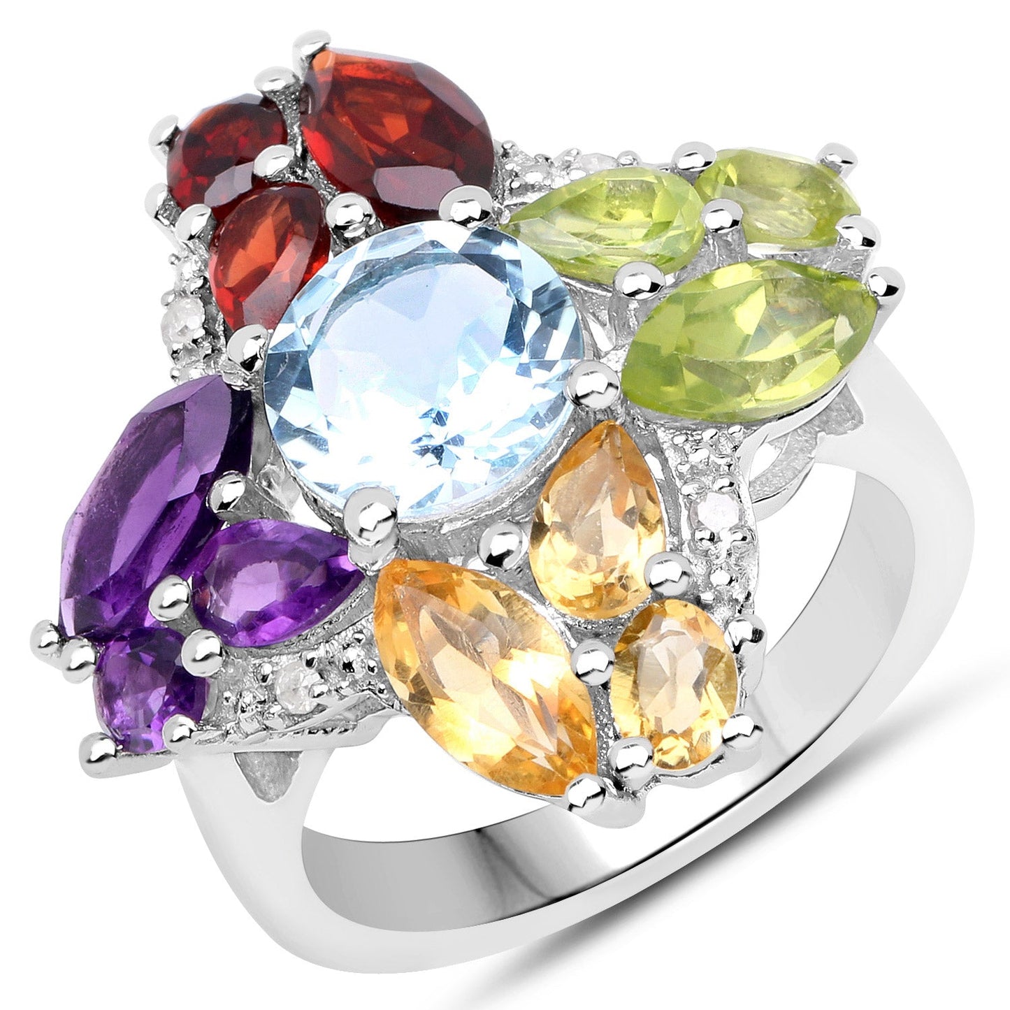 Anillo de plata de ley .925 con varias piedras preciosas de 6.13 quilates