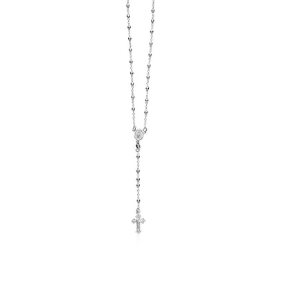 Cadena fina de rosario y collar de cuentas en plata esterlina