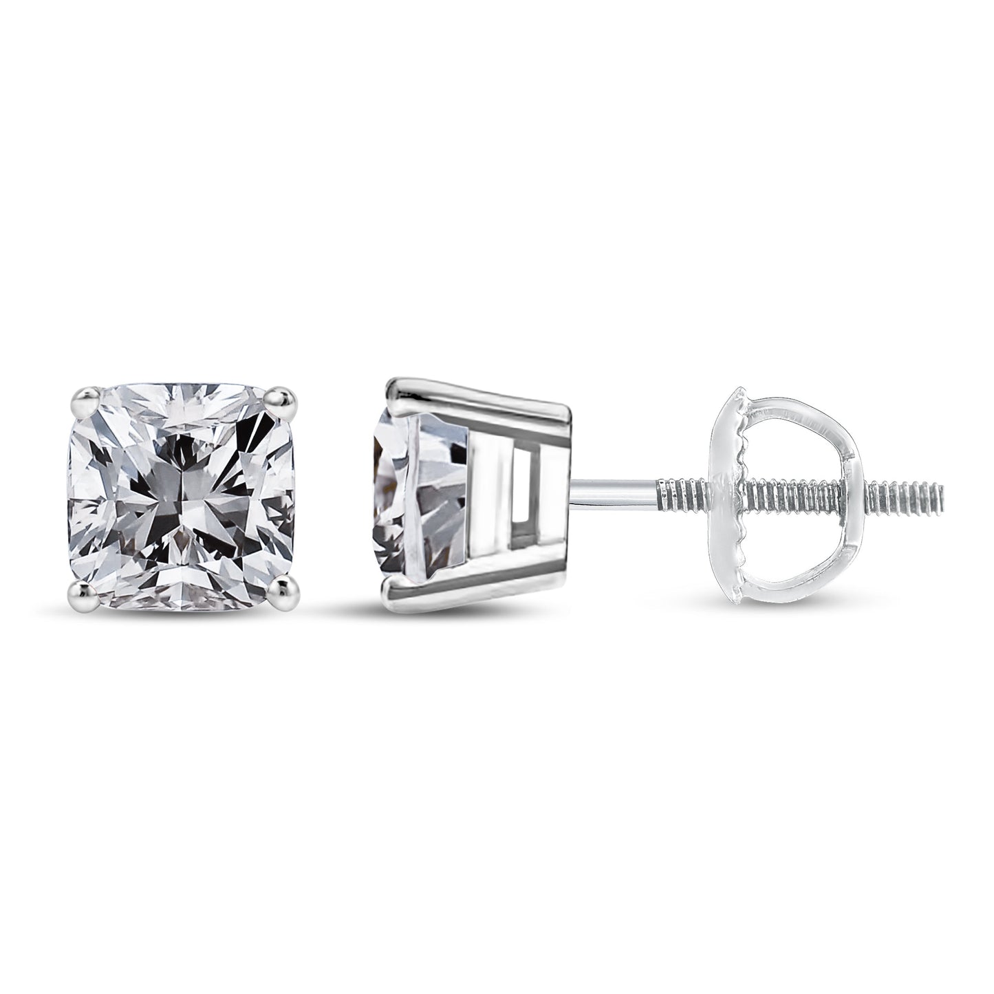 Pendientes de solitario con diamantes de talla princesa de 14 quilates de oro blanco y 1 1/2 quilates de peso total con claridad mejorada (color I-J, claridad I1-I2)