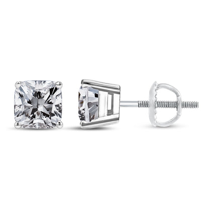Pendientes de solitario con diamantes de talla princesa de 14 quilates de oro blanco y 1 1/2 quilates de peso total con claridad mejorada (color I-J, claridad I1-I2)