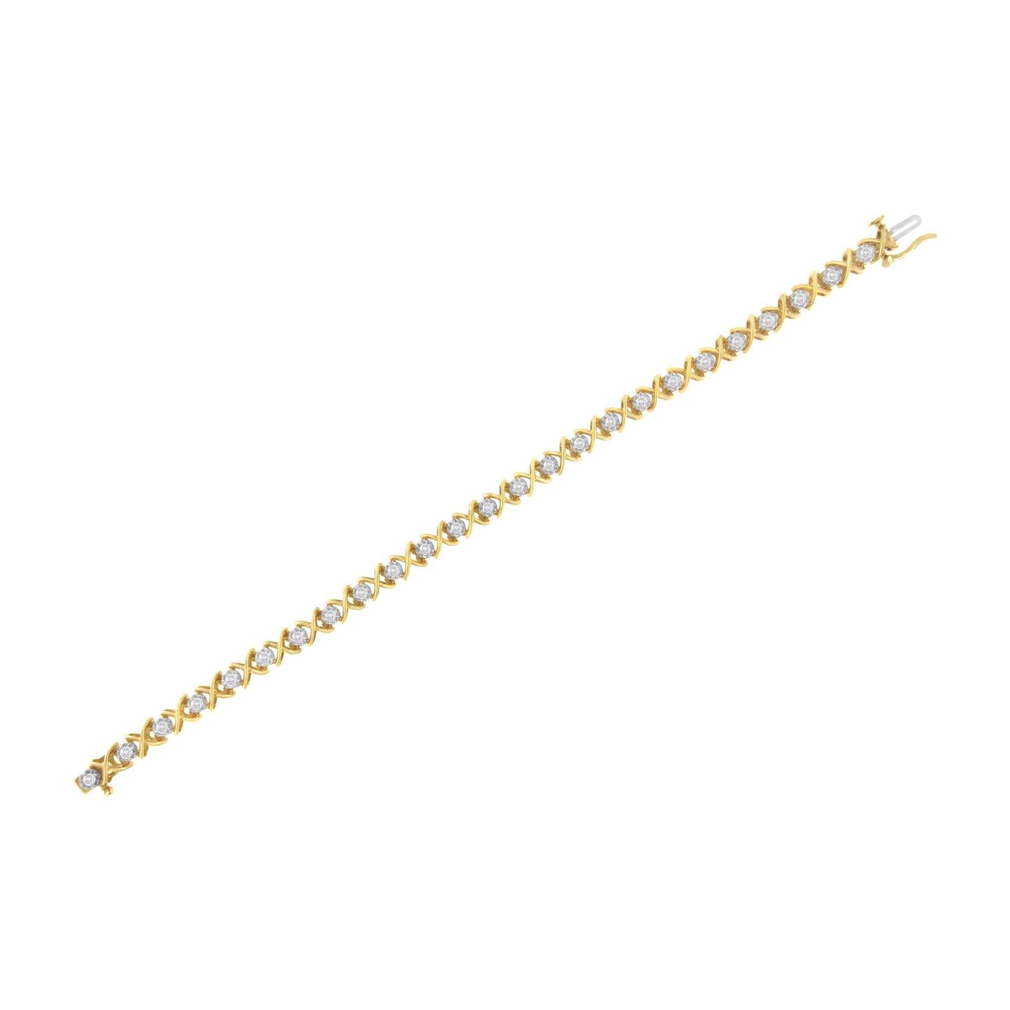 Pulsera de eslabones con diamantes de 1 quilate de peso total (claridad J-K, color I1-I2) de plata de ley chapada en oro amarillo de 10 quilates - Talla 7"