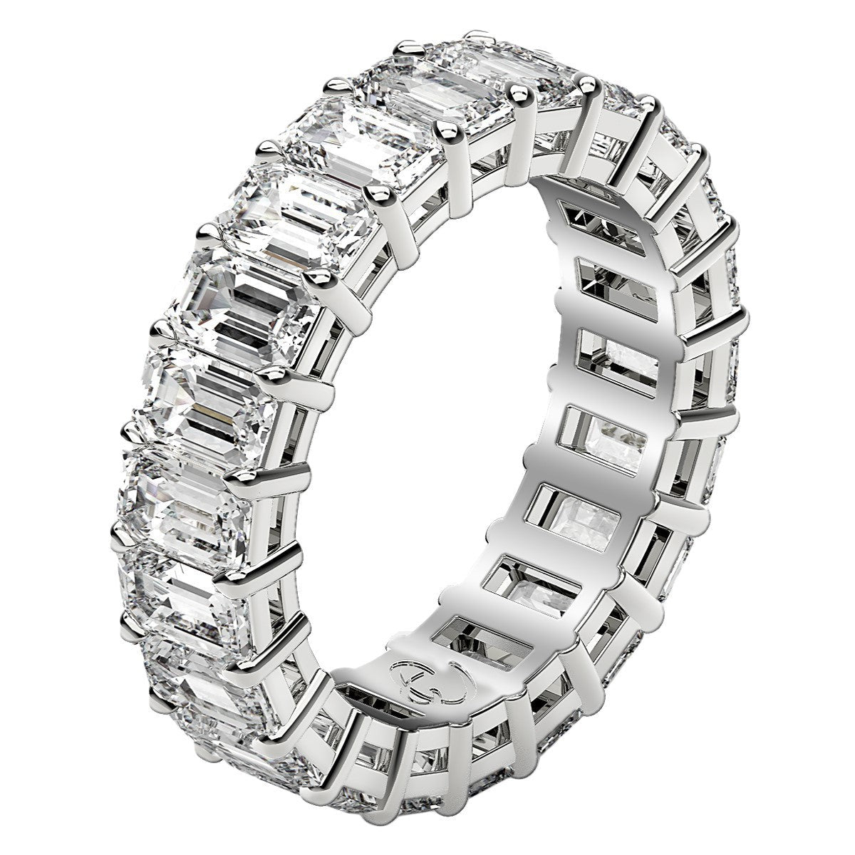 Anillo de eternidad de diamantes cultivados en laboratorio talla esmeralda en oro blanco de 14k (6 quilates peso total FG/VS2)