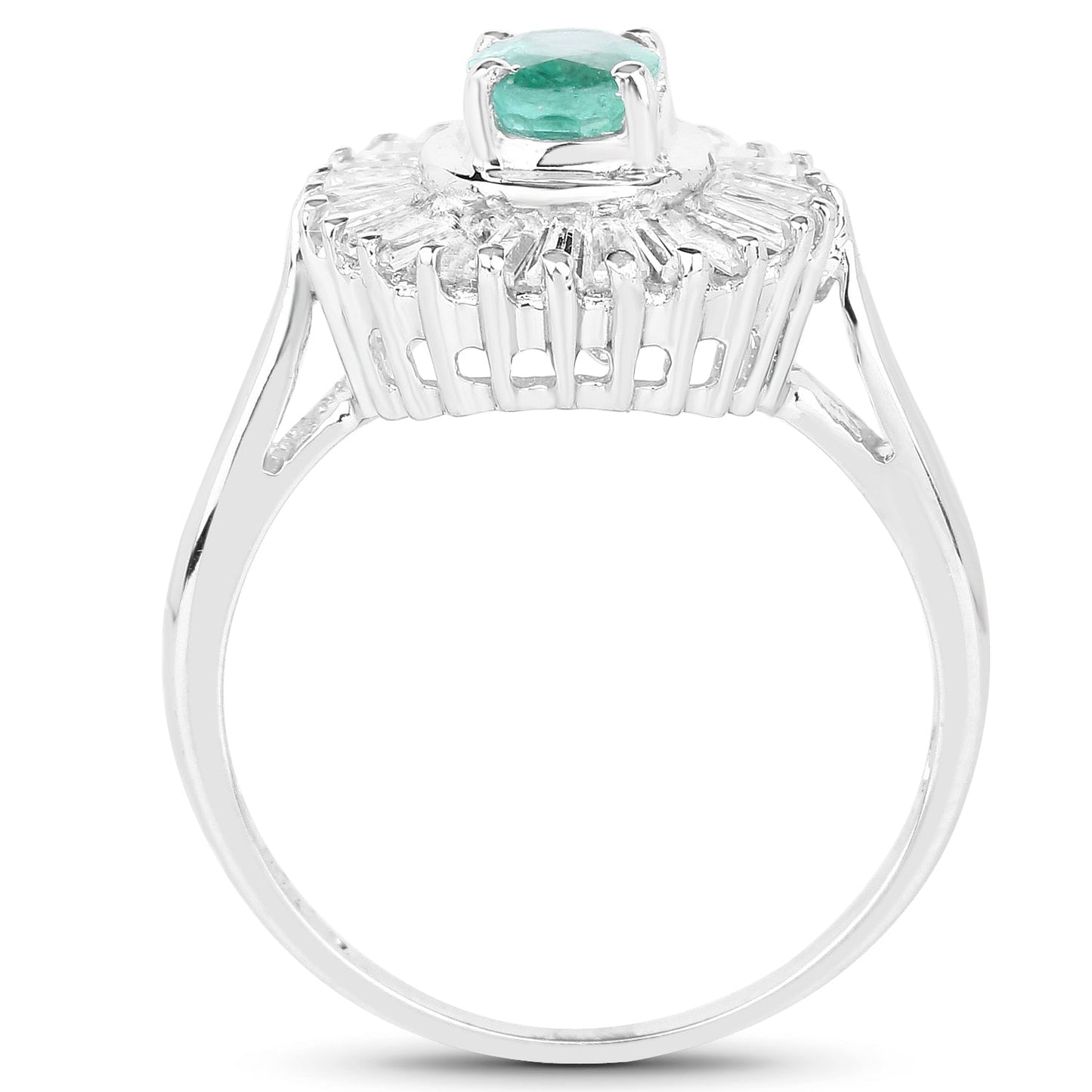 2.16 Carat Genuine Zambian Emerald and White Topaz .925 Sterling Silver Ring