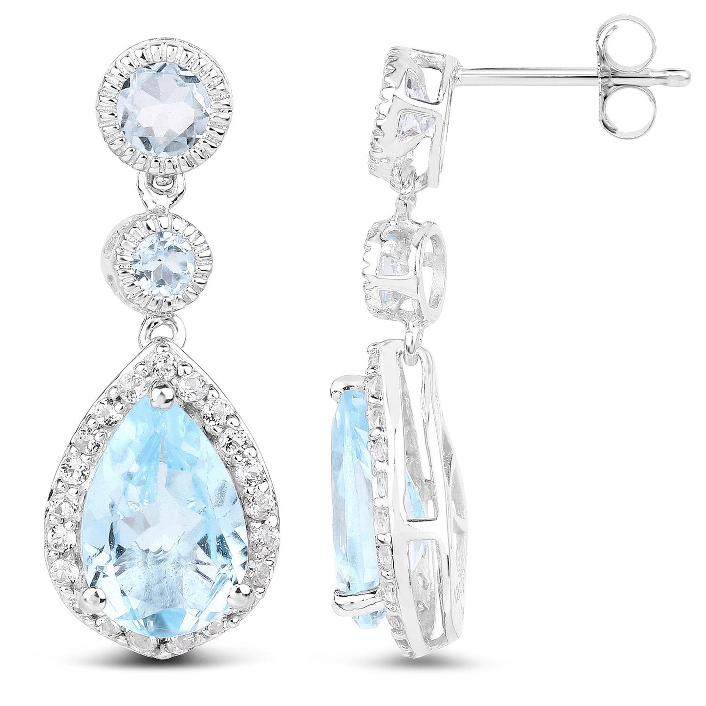 Pendientes de plata de ley .925 con topacio azul genuino de 9,46 quilates y topacio blanco