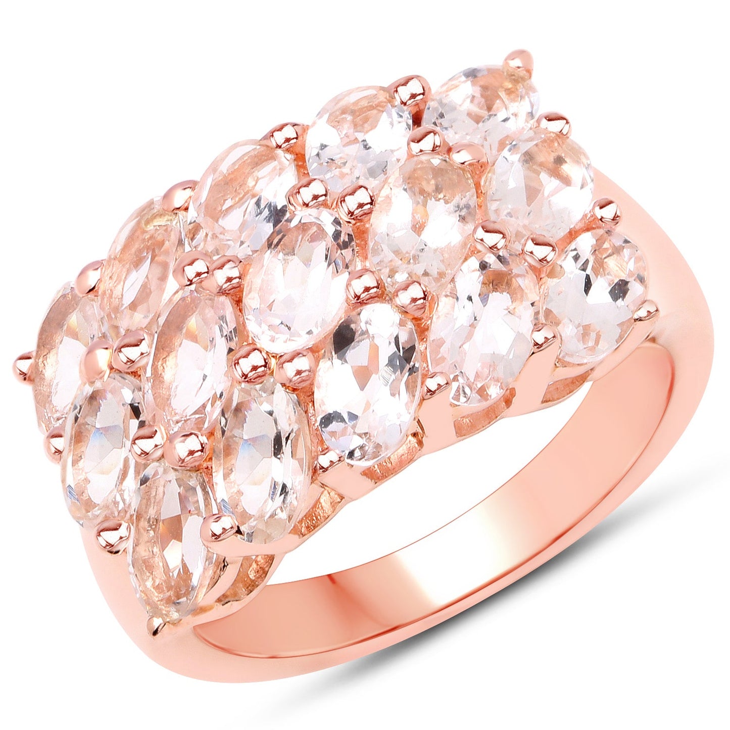 Anillo de plata de ley .925 chapado en oro rosa de 14K con morganita genuina de 3,30 quilates