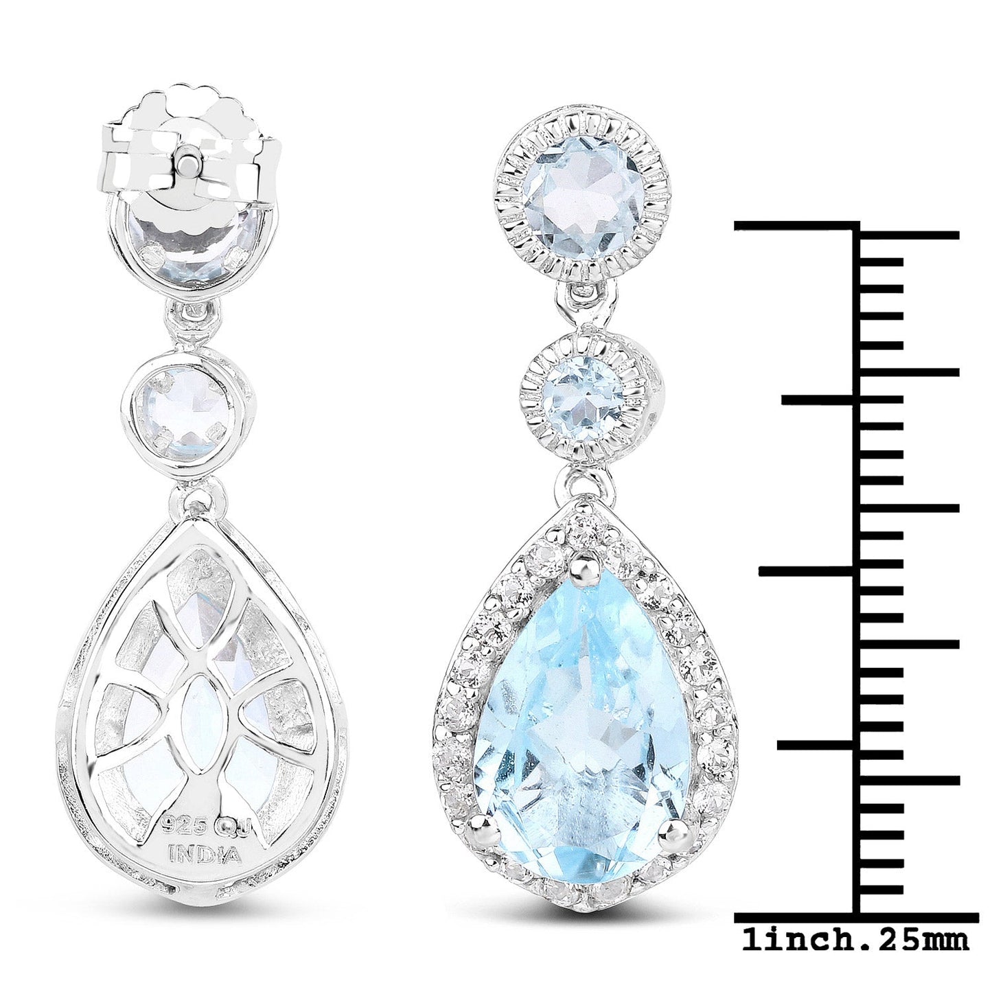 Pendientes de plata de ley .925 con topacio azul genuino de 9,46 quilates y topacio blanco