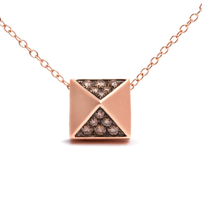 Collar con colgante piramidal con acabado mate de oro rosa de 14 quilates con diamantes marrones de 0,25 quilates (color marrón, claridad SI1-SI2) - 18 pulgadas