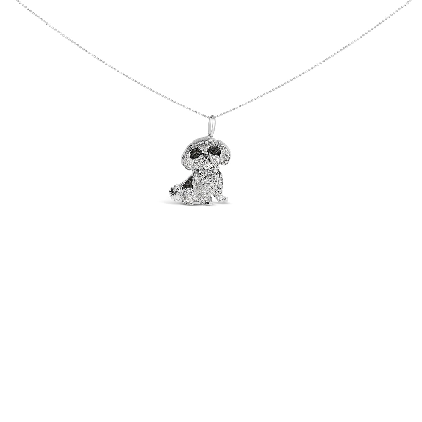 Collar con colgante de perro Shih Tzu de plata de ley .925 con diamantes de 1 1/4 Cttw de 45,7 cm (negro y color I-J, claridad I2-I3)