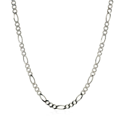 Cadena Figaro sólida de oro blanco de 14k y 2.6mm