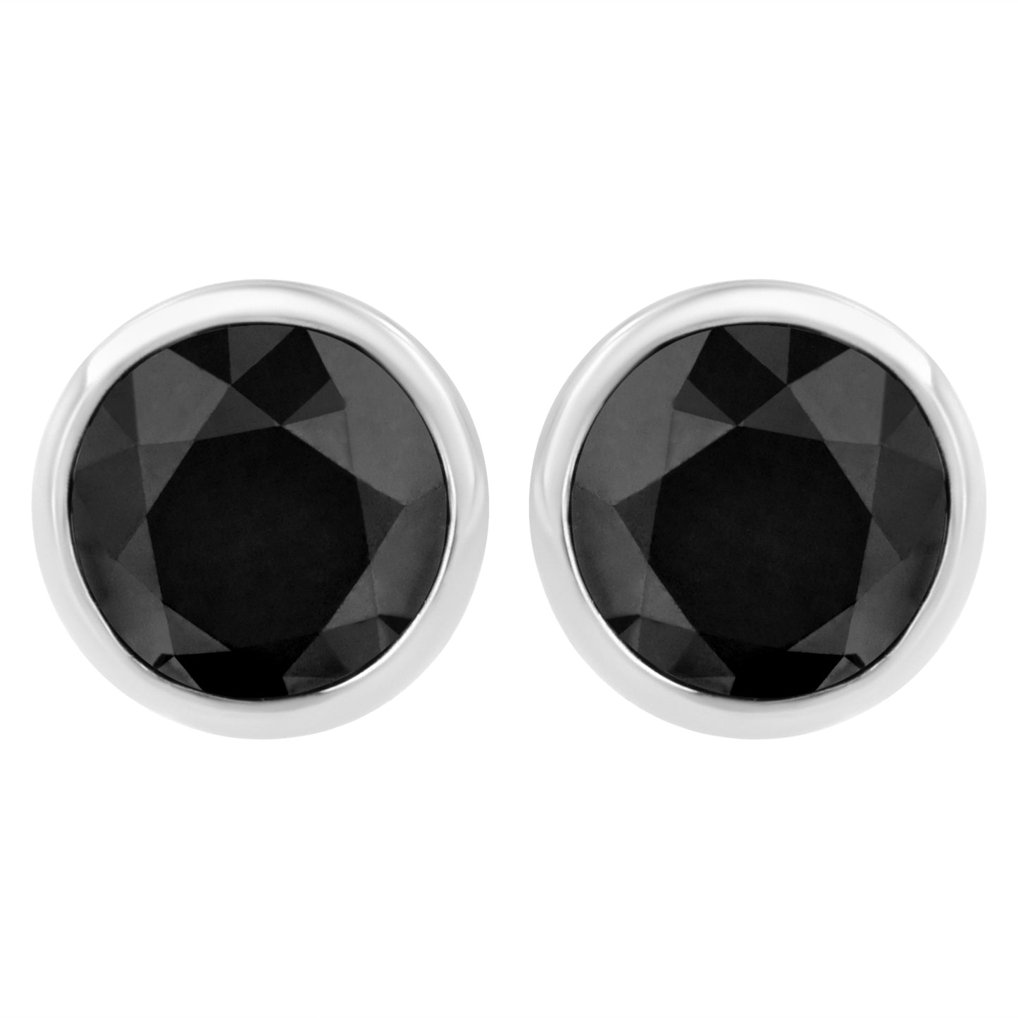 Pendientes de oro blanco de 14 quilates con diamantes negros de talla brillante redonda de 1/2 quilate engastados en bisel con parte posterior de rosca (realce de color elegante, claridad I2-I3)