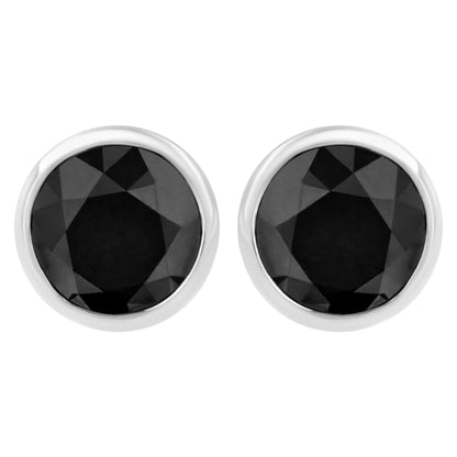 Pendientes de oro blanco de 14 quilates con diamantes negros de talla brillante redonda de 1/2 quilate engastados en bisel con parte posterior de rosca (realce de color elegante, claridad I2-I3)