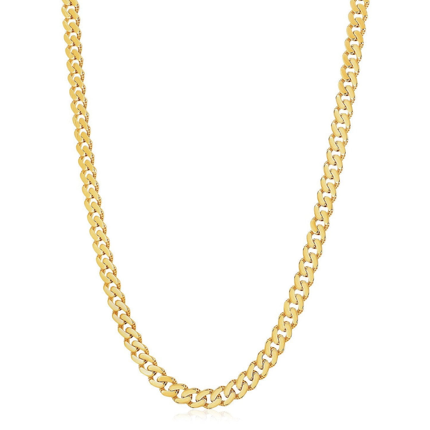Cadena cubana Miami moderna, ligera, de oro amarillo de 14k, pavé blanco y alto brillo (8.0mm)