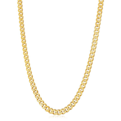 Cadena cubana Miami moderna, ligera, de oro amarillo de 14k, pavé blanco y alto brillo (8.0mm)