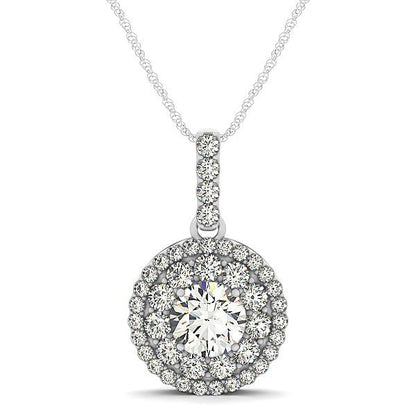 Colgante redondo de halo de diamante de oro blanco de 14k (1 1/4 TCW)