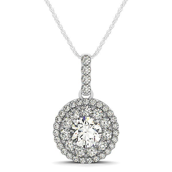 Colgante redondo de halo de diamante de oro blanco de 14k (1 1/4 TCW)