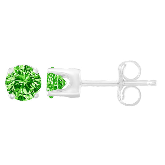 Pendientes de botón clásicos de plata de ley .925 con diamante verde de talla brillante redonda de 1/5 quilate (color realzado, claridad I2-I3)