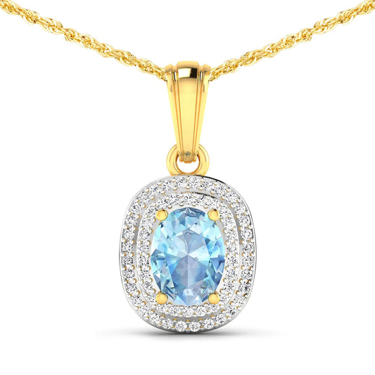 Colgante de oro amarillo de 14 quilates con aguamarina genuina de 1,35 quilates y diamantes blancos