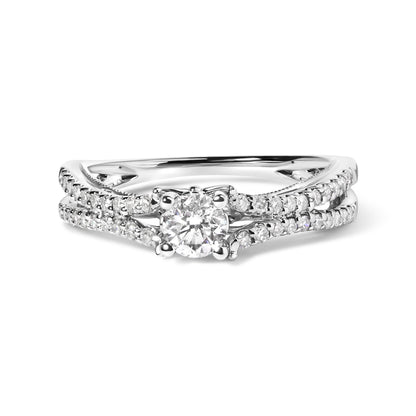 Anillo de compromiso con vástago dividido de oro blanco de 14 quilates con diamantes de 5/8 quilates (color G-H, claridad VS2-SI1) - Talla 7
