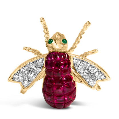 Broche de abejorro en oro amarillo de 18K con diamantes de 3/8 Cttw y rubíes rojos de 6 3/4 Cttw (color F-G, claridad VS2-SI1)