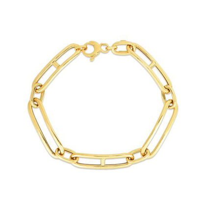 Pulsera de eslabones mariner alargados alternos de oro amarillo de 14 quilates de 7 1/4 pulgadas (7.40 mm)