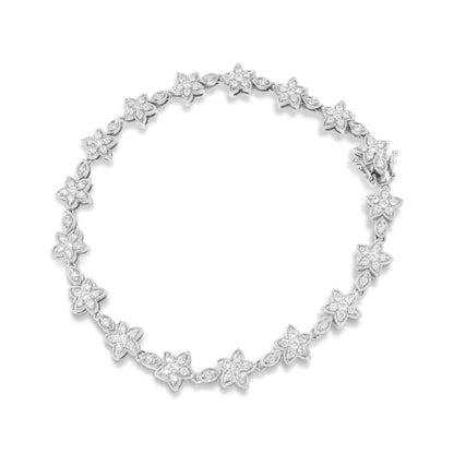 Pulsera de eslabones de oro blanco de 14 quilates con diamantes redondos de 1 1/5 quilates en forma de flor (color H-I, claridad SI1-SI2) - Talla 7"
