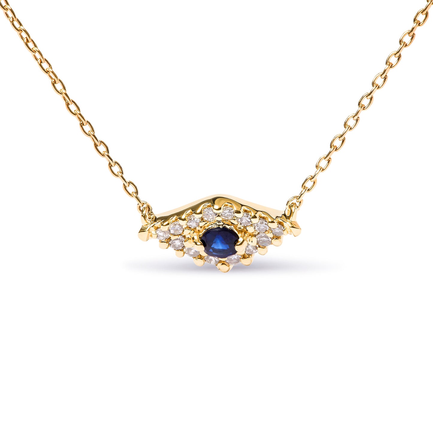 Collar con colgante de oro amarillo de 10K con zafiro azul y diamantes acentuados de ojo turco, 18 pulgadas (Color H-I, Claridad I1-I2)