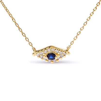 Collar con colgante de oro amarillo de 10K con zafiro azul y diamantes acentuados de ojo turco, 18 pulgadas (Color H-I, Claridad I1-I2)