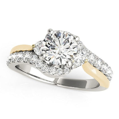 Anillo de compromiso de oro blanco y amarillo de 14k con diamantes de talla redonda con montura bypass (1 1/2 ct.t.w.)