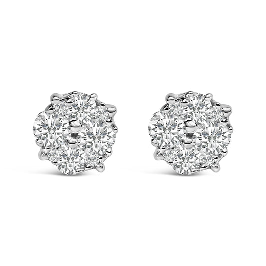 Pendientes de tuerca de plata esterlina .925 con diamantes redondos en engaste de garra de 1/2 quilate (color I-J, claridad I2-I3)